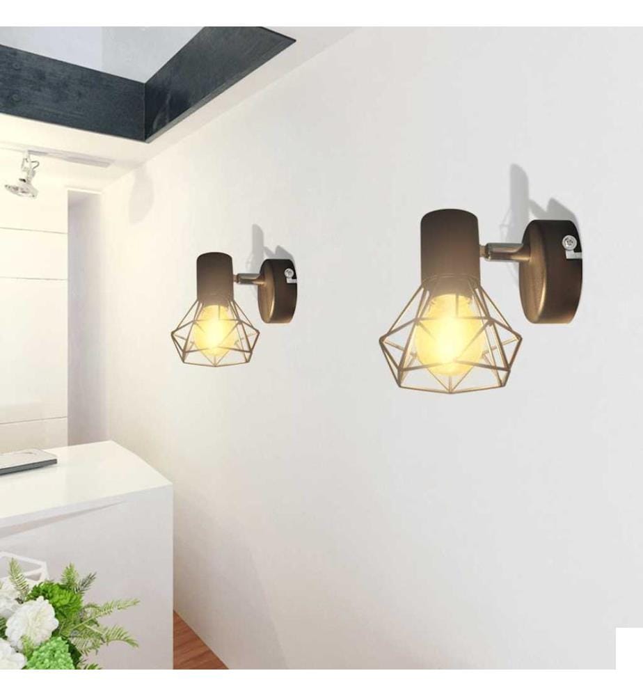 Applique murale 2 pcs style industriel noir avec ampoule LED