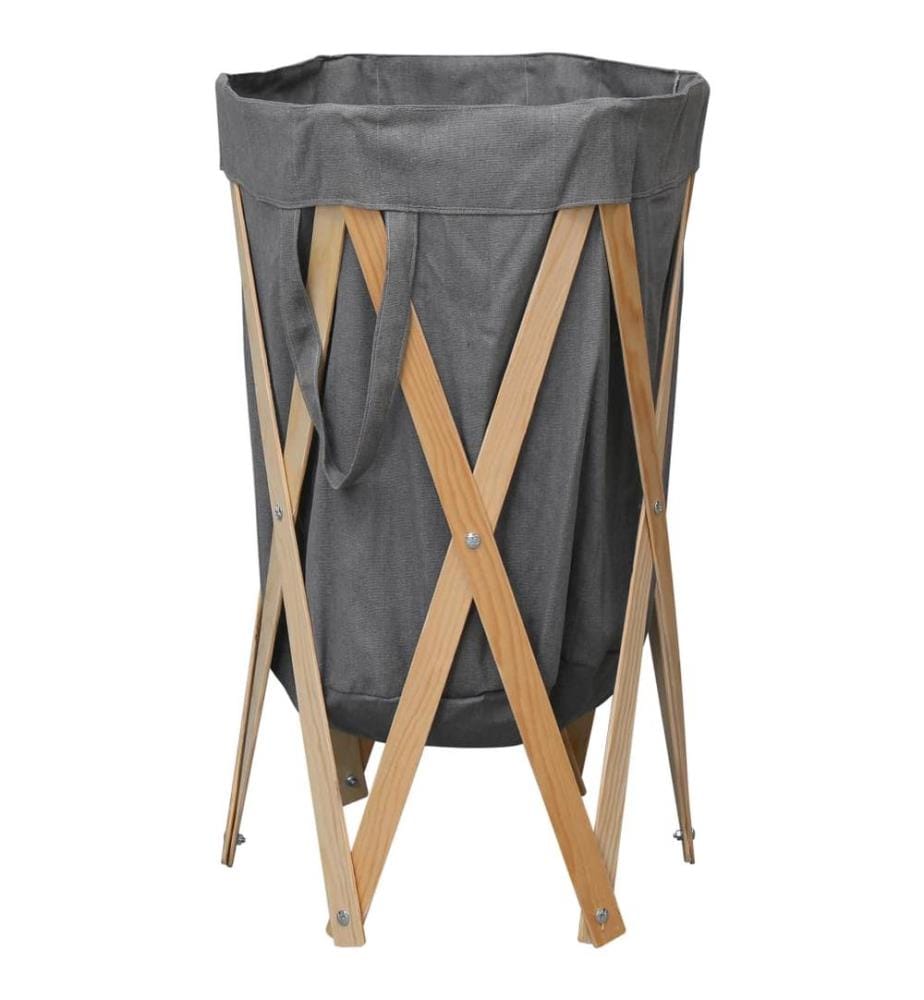 Panier à linge pliable Gris Bois et tissu