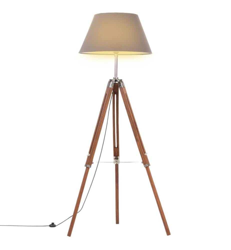 Lampadaire à trépied Marron miel et gris Bois de teck 141 cm