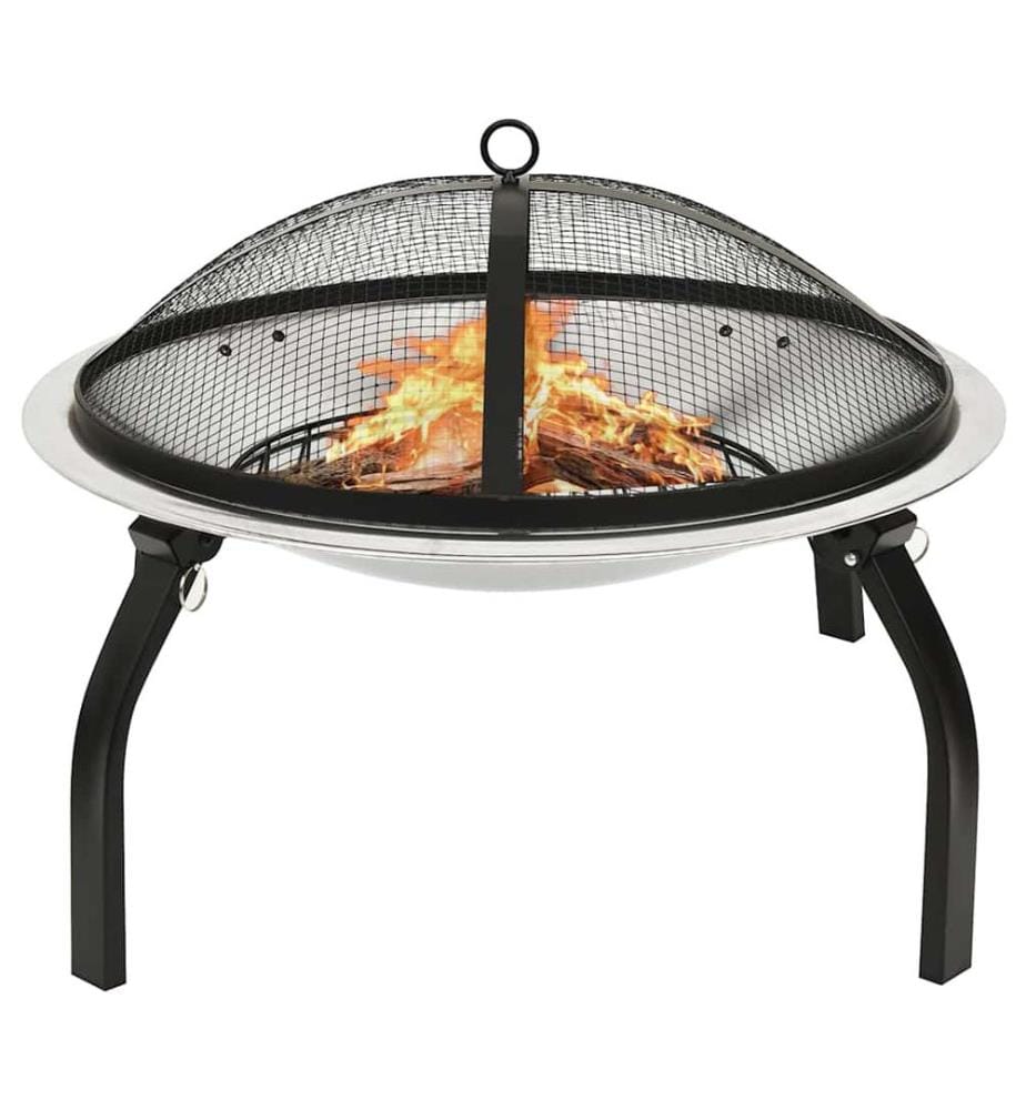 Foyer et barbecue avec tisonnier 2 en 1 56x56x49 cm Inox
