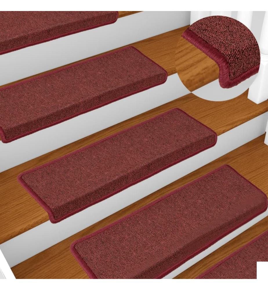 Tapis d'escalier 15 pièces 65 x 21 x 4 cm Bordeaux Bordure rectangulaire