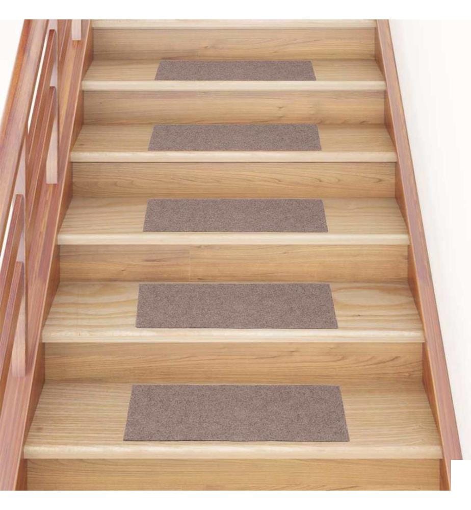 Tapis d'escalier autocollants 15 pièces 60 x 25 cm Marron clair Rectangulaire