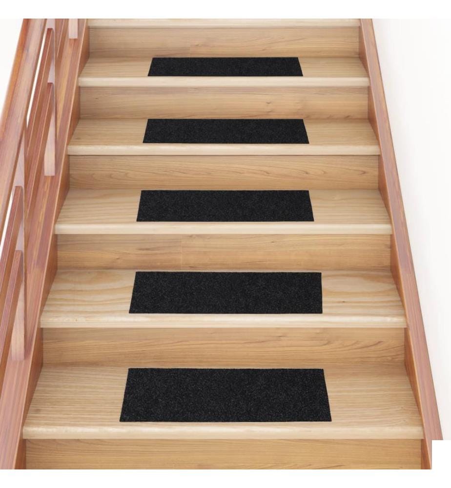 Tapis d'escalier autocollants 15 pièces 60 x 25 cm Noir Rectangulaire
