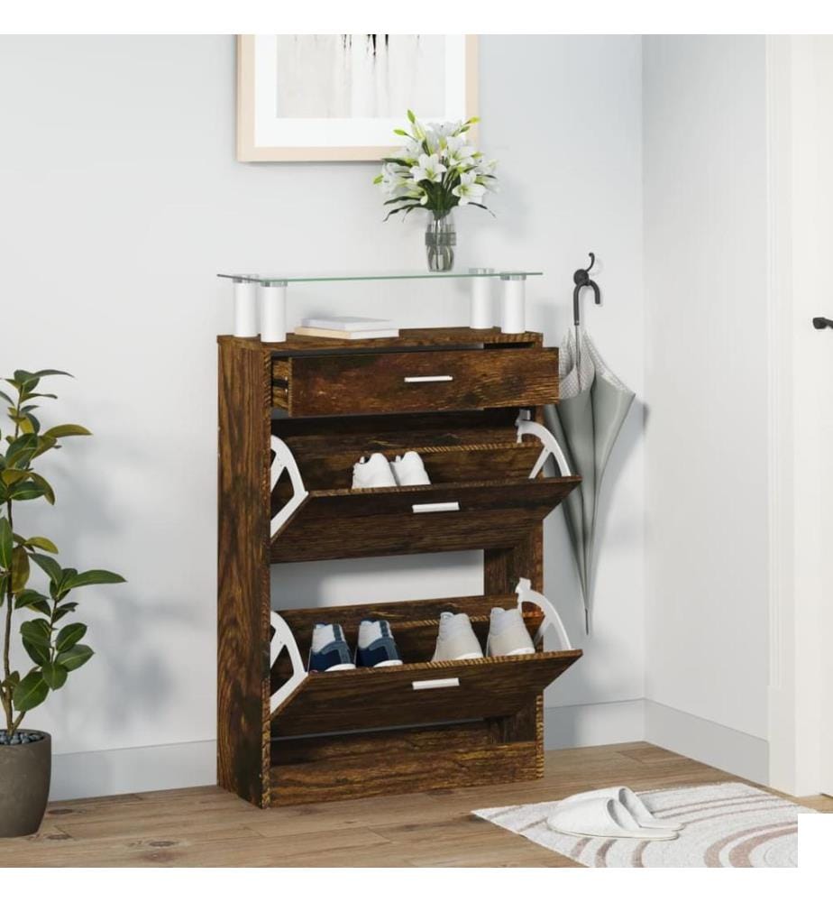 Armoire à chaussures Chêne fumé 63x24x104 cm Bois d'ingénierie