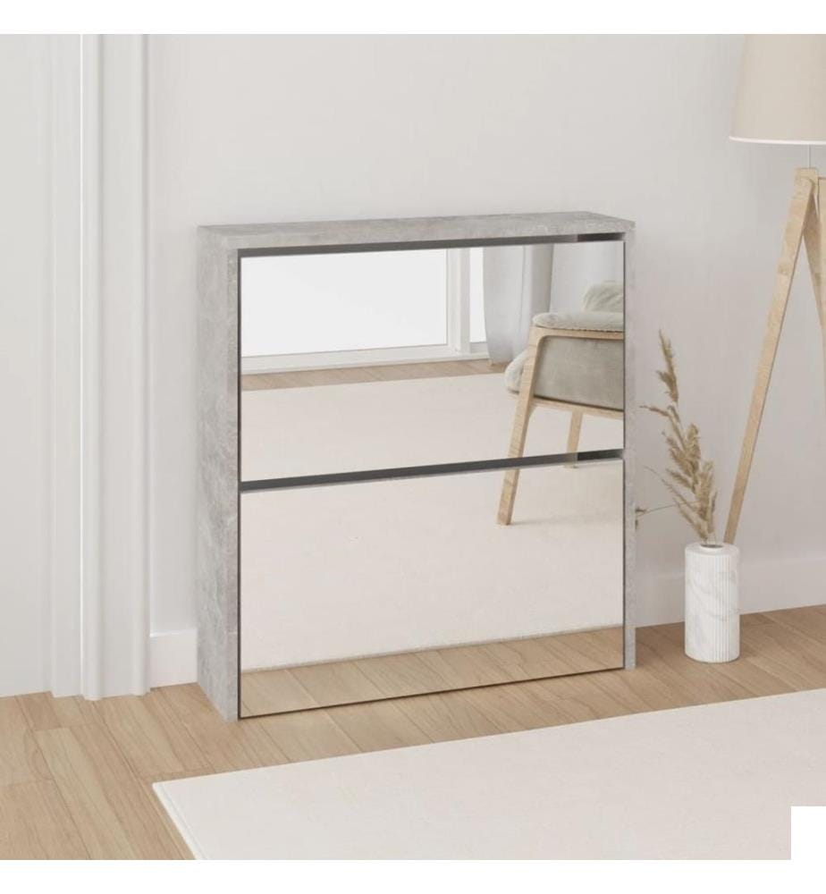 Armoire à chaussures et miroir 2 niveaux Gris béton 63x17x67 cm