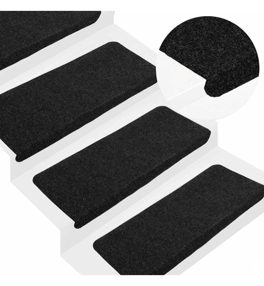 Tapis d'escalier auto-adhésifs 15 pcs 65x24,5x3,5 cm Noir