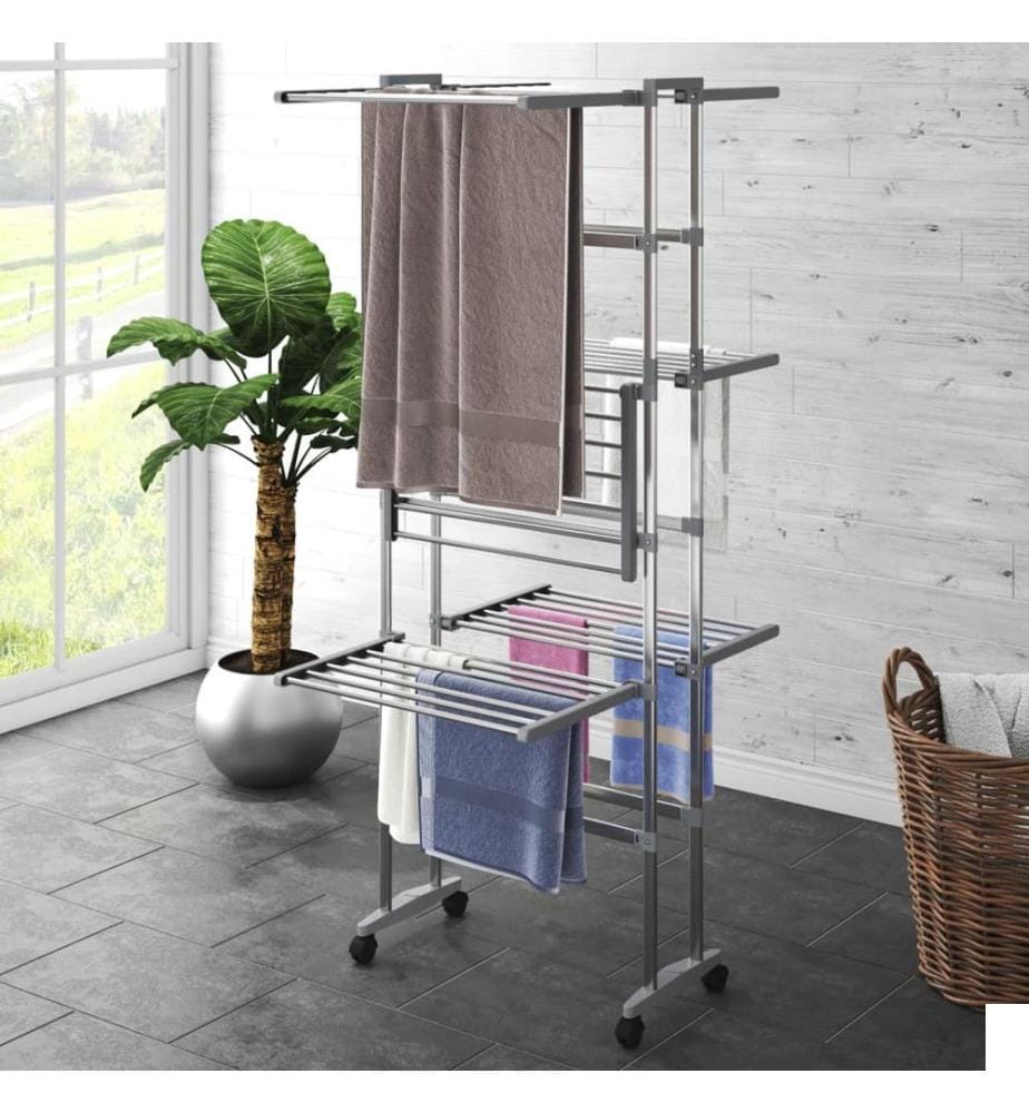 Étagère à linge à 3 niveaux avec roues Argenté 60x70x129 cm