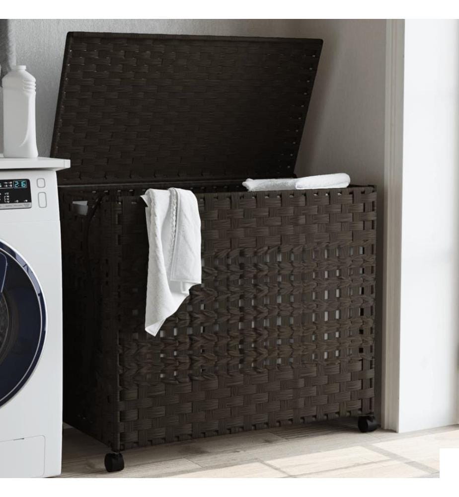 Panier à linge avec roulettes marron foncé 66x35x60 cm