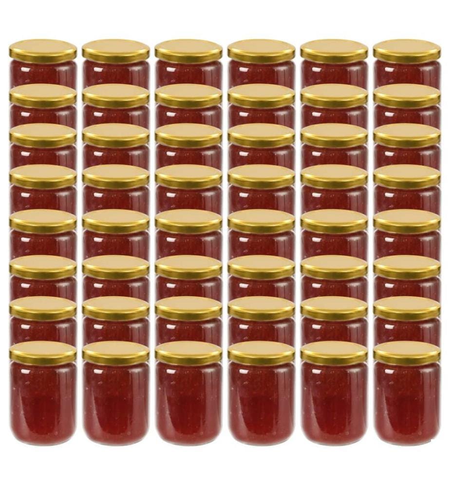 48 pcs Pots à confiture avec couvercle doré Verre 230 ml