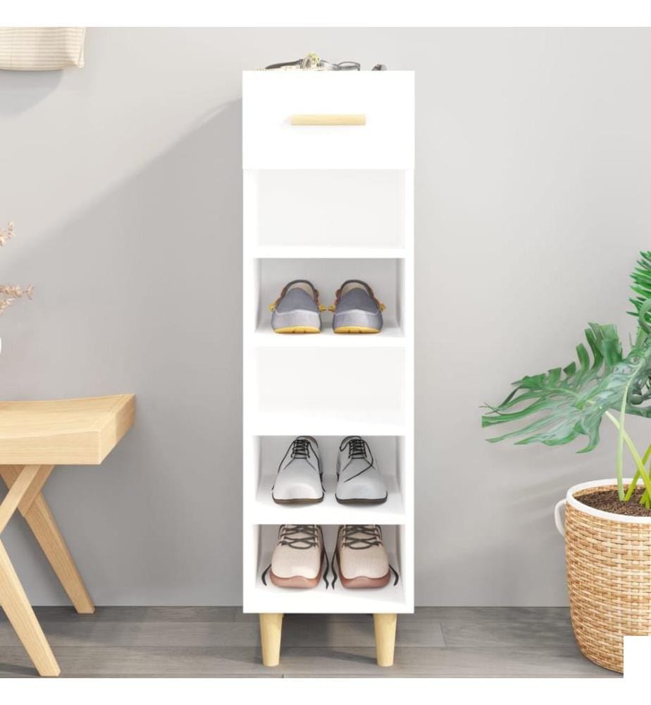 Armoire à chaussure Blanc brillant 30x35x105 cm Bois ingénierie