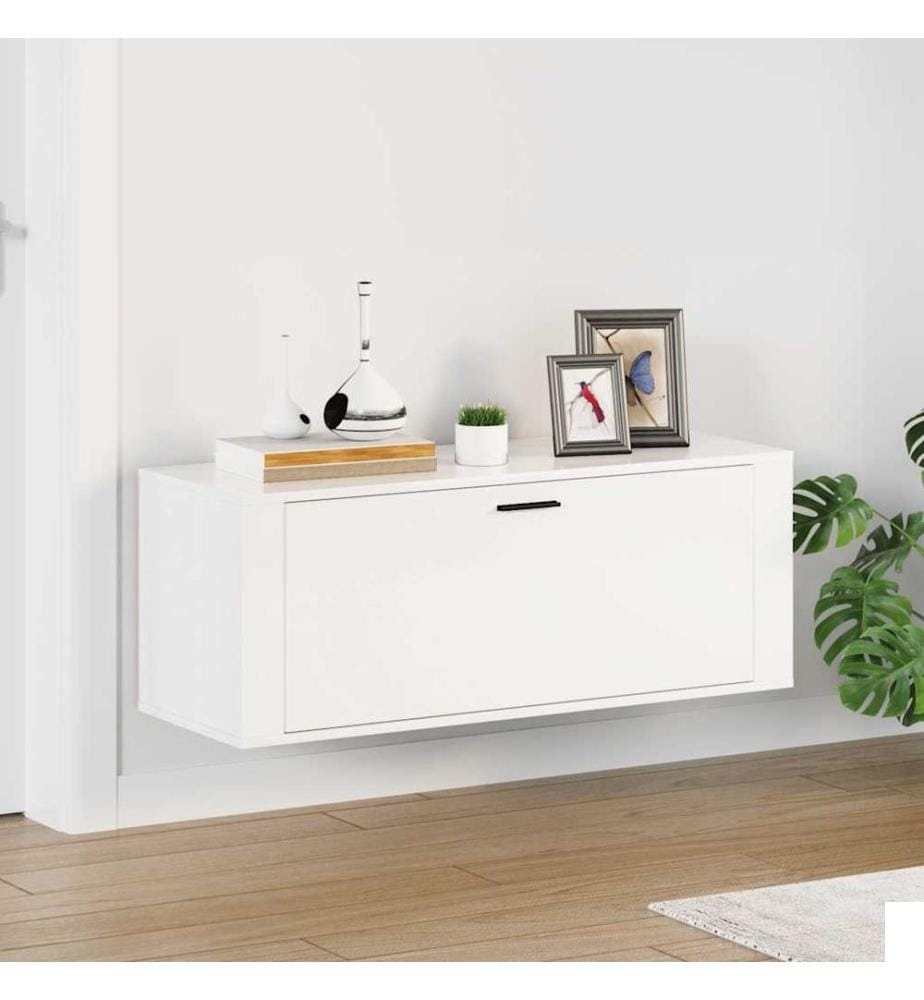 Armoire à chaussure murale Blanc brillant 100x35x38 cm