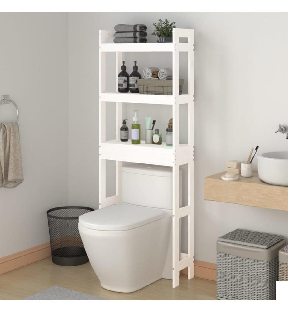 Étagère de toilette Blanc 63x26x171 cm Bois de pin massif