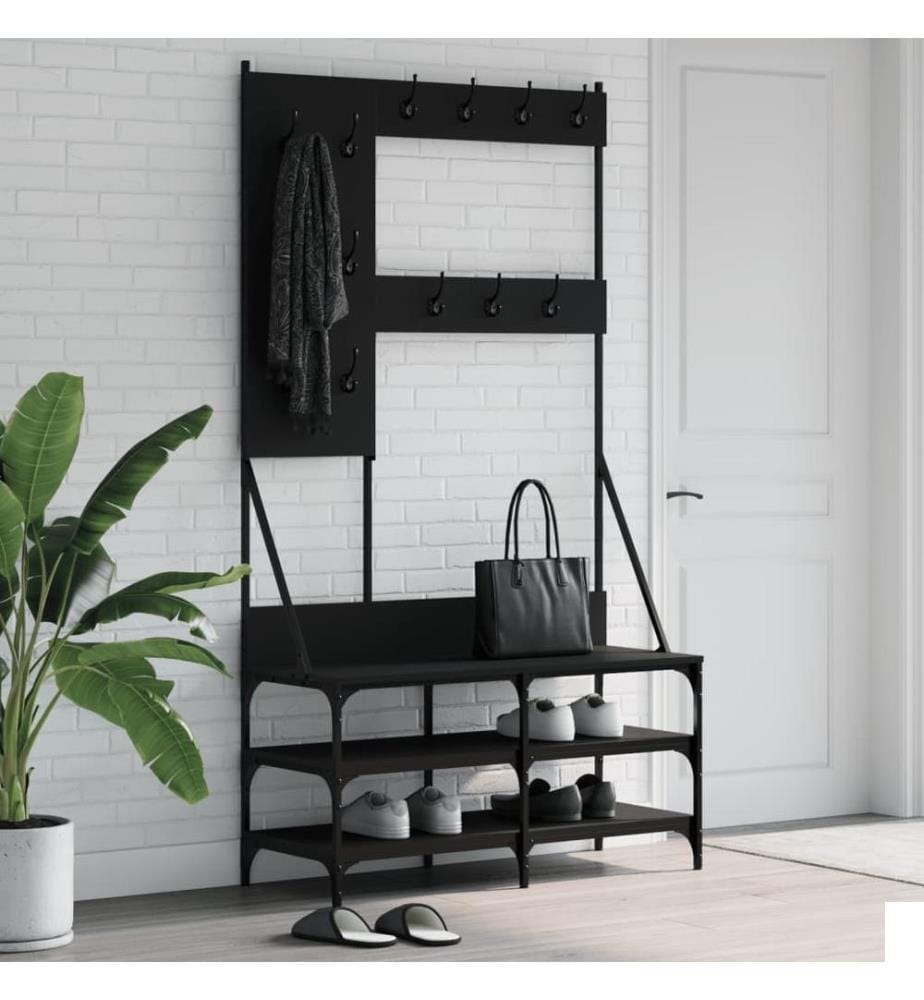 Porte-vêtements et rangement des chaussures noir 100x40x184 cm