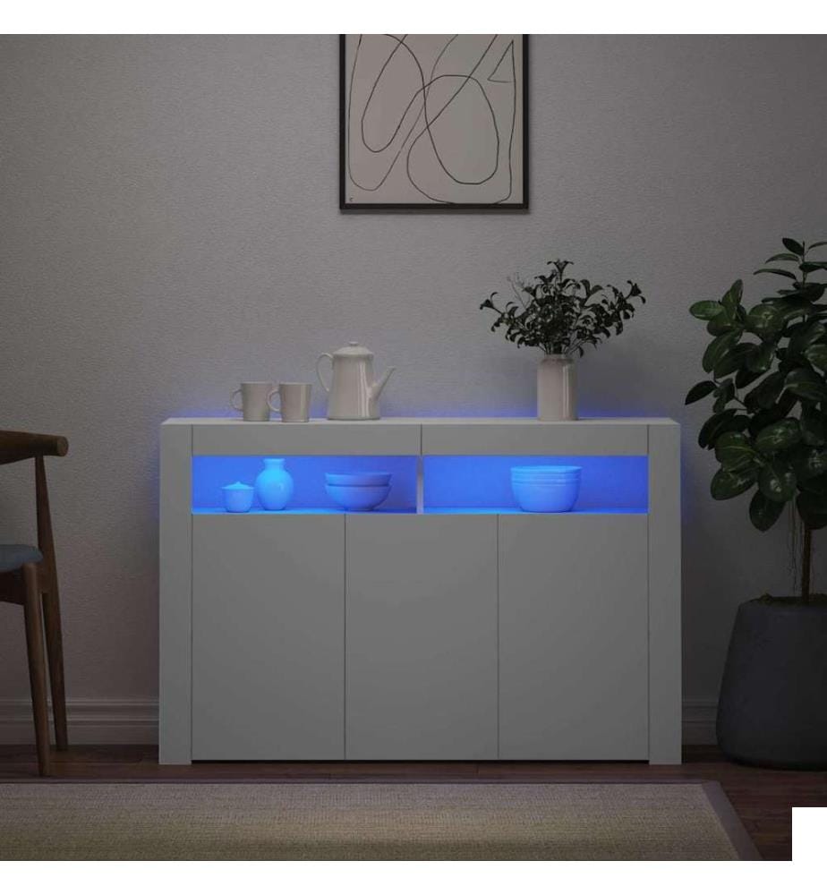 Buffet avec lumières LED Blanc 115,5x30x75 cm