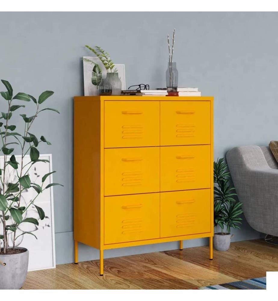 Armoire à tiroirs Jaune moutarde 80x35x101,5 cm Acier