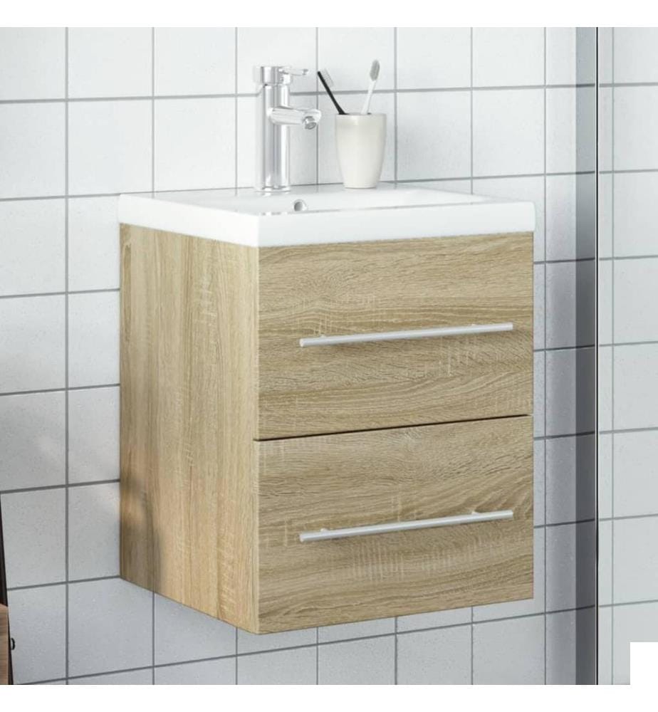 Armoire lavabo de salle de bain et bassin intégré chêne sonoma