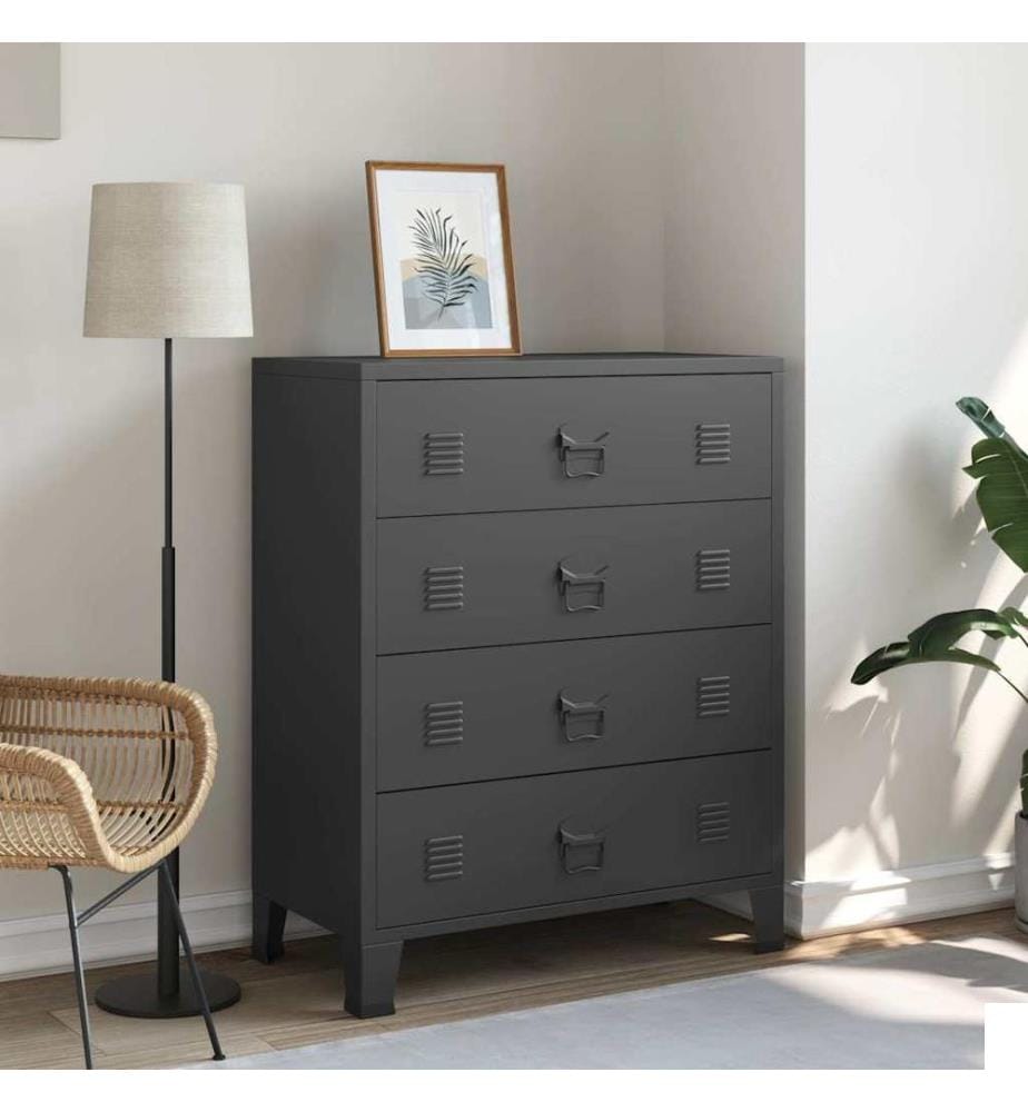 Commode à tiroirs Métal Style Industriel 78x40x93 cm Noir