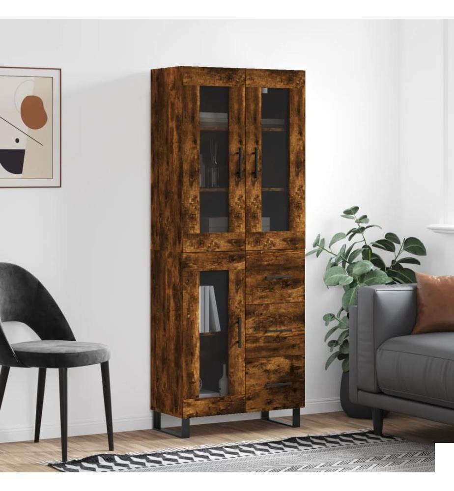 Buffet haut Chêne fumé 69,5x34x180 cm Bois d'ingénierie