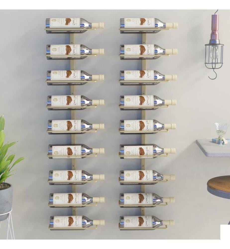 Casier à vin mural pour 9 bouteilles 2 pcs Doré Fer