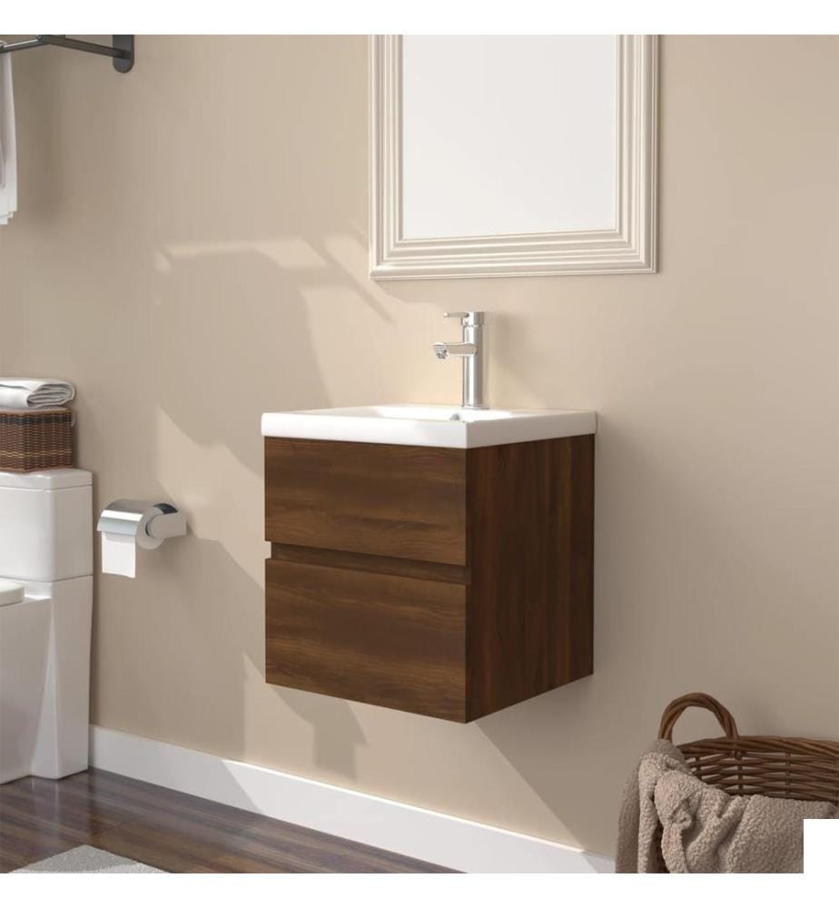 Meuble lavabo avec bassin intégré Chêne brun Bois d'ingénierie