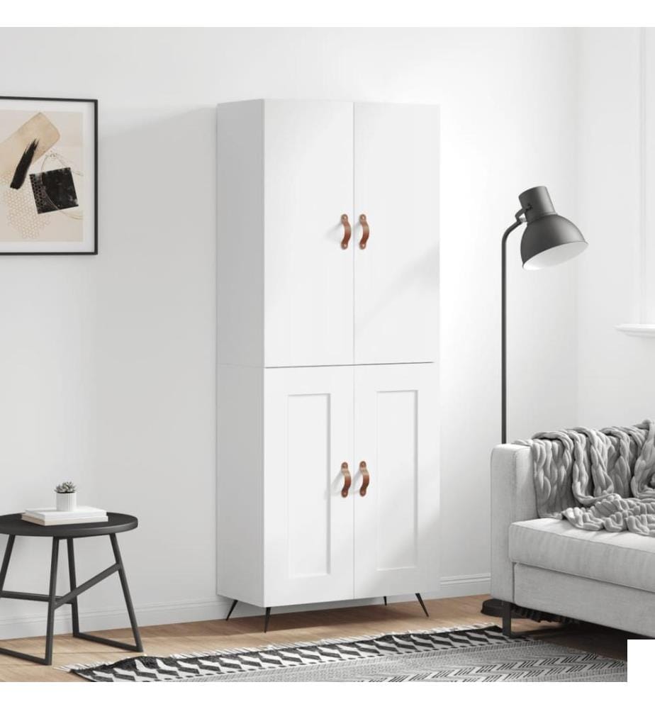Buffet haut Blanc brillant 69,5x34x180 cm Bois d'ingénierie
