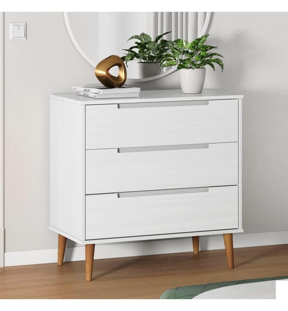 Commode MOLDE Blanc 80x40x80 cm Bois de pin massif