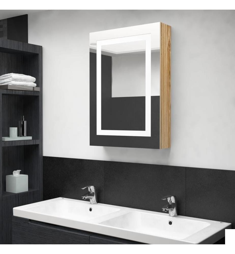 Armoire de salle de bain à miroir LED Chêne 50x13x70 cm