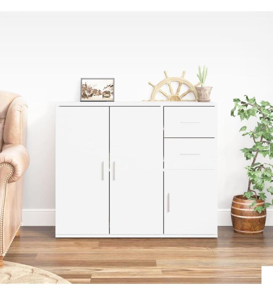 Buffet Blanc brillant 91x29,5x75 cm Bois d'ingénierie