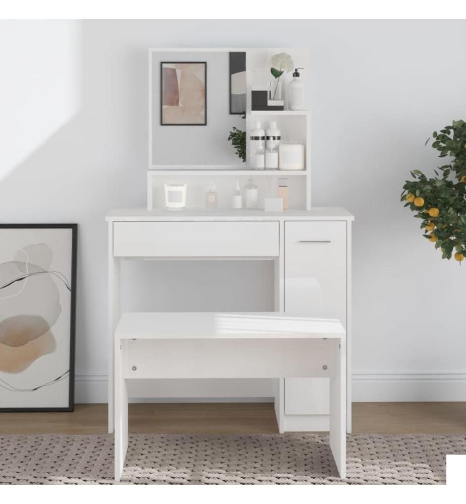 Coiffeuse avec miroir blanc brillant 86,5x35x136 cm