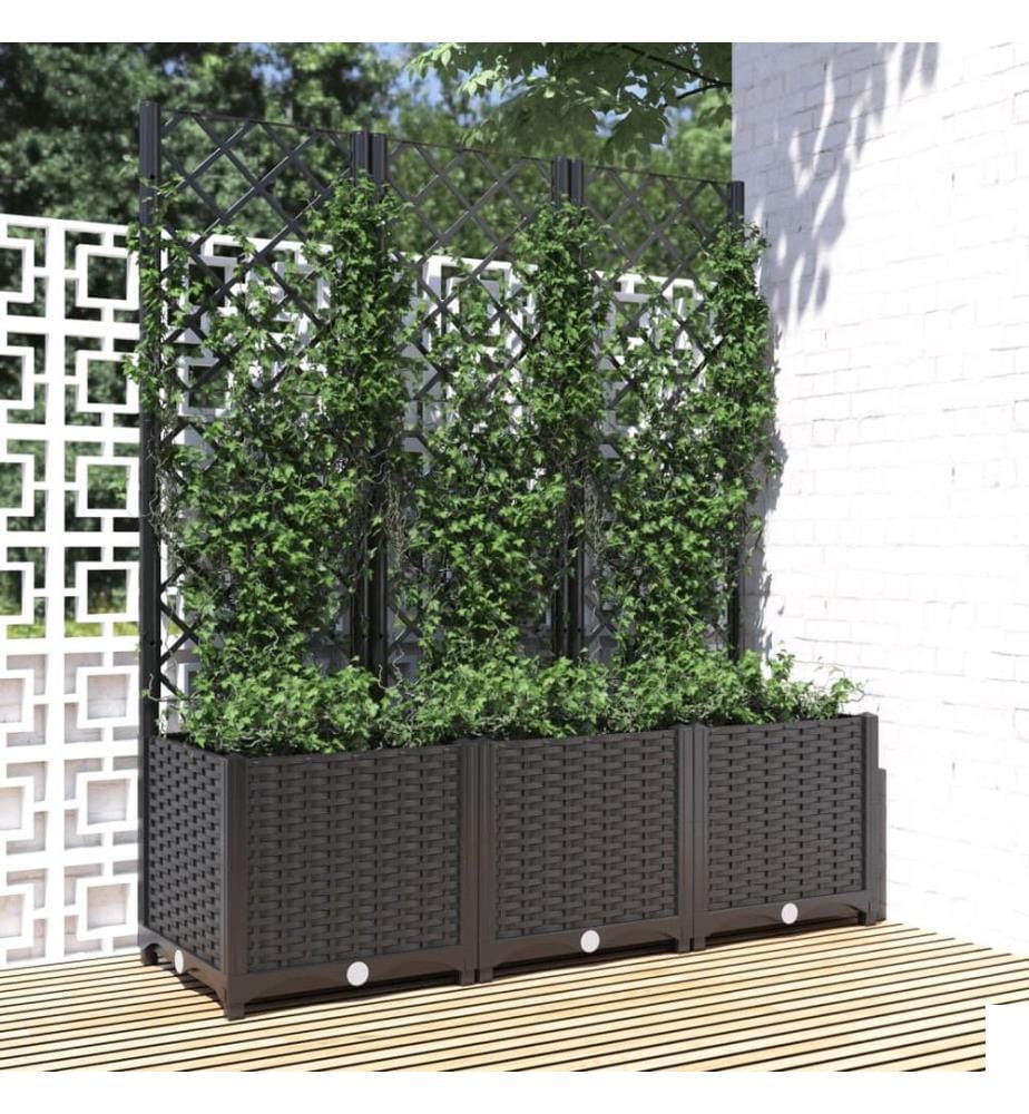 Jardinière de jardin avec treillis Noir 120 x 40 x 136 cm PP
