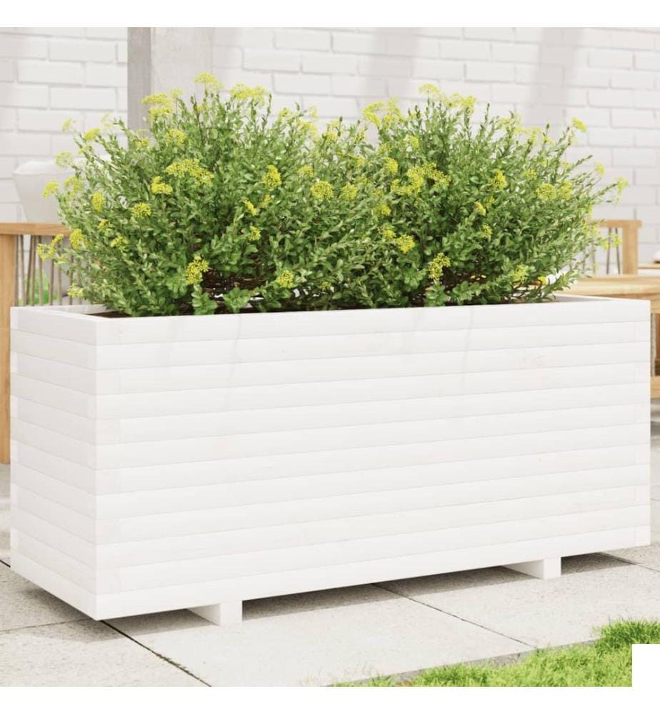 Jardinière blanc 110x40x49,5 cm bois de pin massif