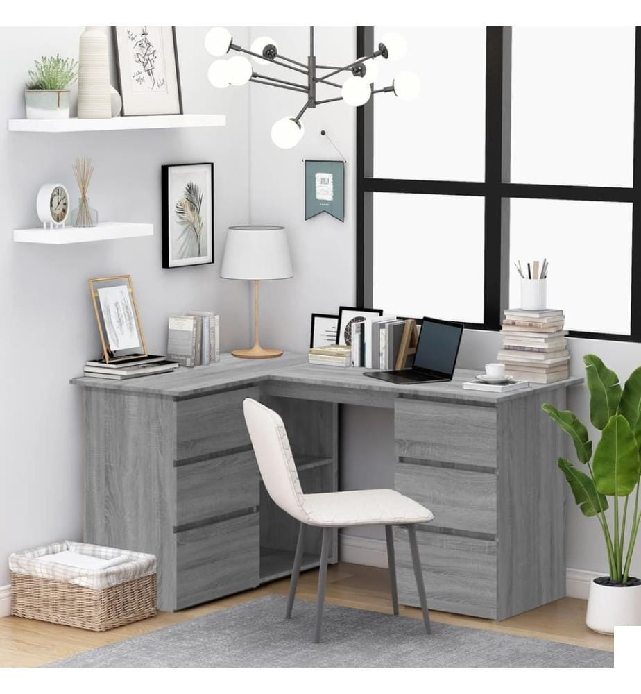 Bureau d'angle Sonoma gris 145x100x76 cm Bois d'ingénierie