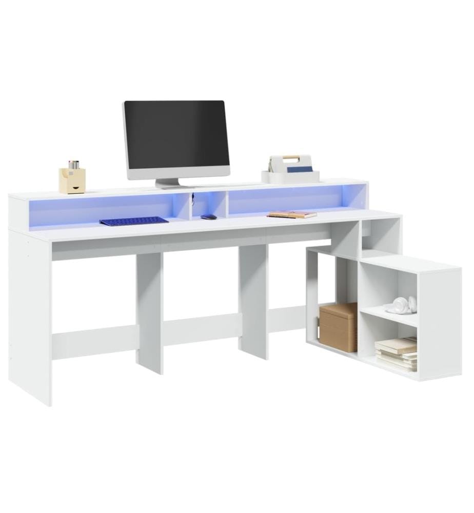 Bureau avec lumières LED blanc 200x104x91 cm bois d'ingénierie