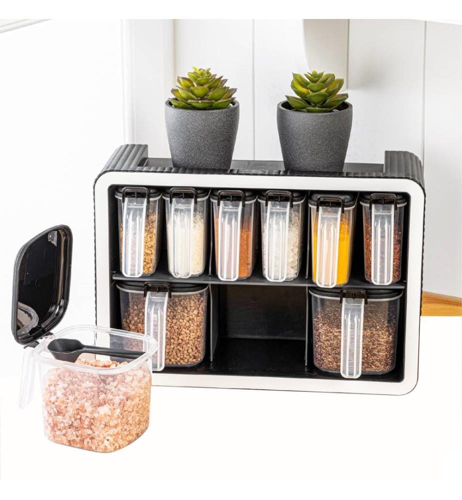 Lot De Pots à épices Avec Cuillères - Design à Clapet Transparent, Démontable, Lavable, Blanc