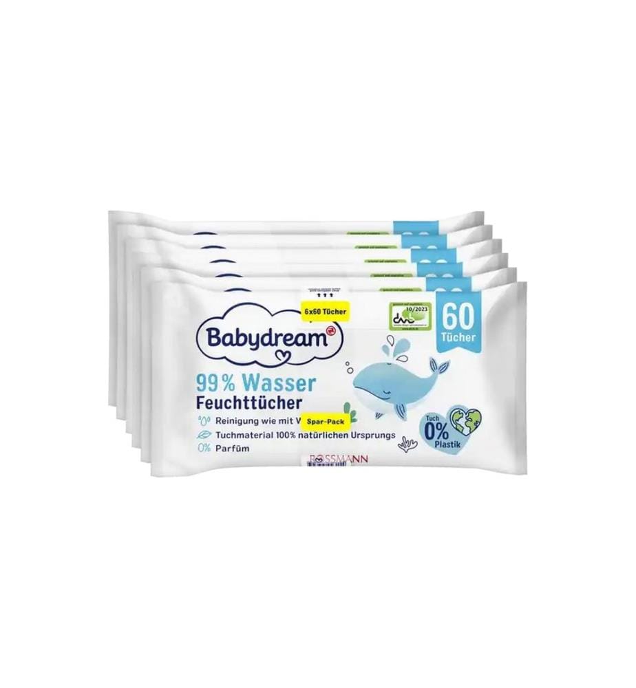 Babydream - Lingettes humides 99% d'eau 6 X 60 pièces