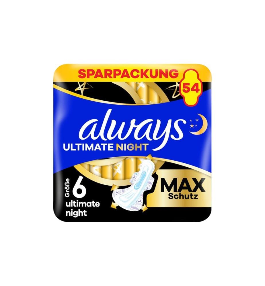Always - Serviettes hygiéniques avec ailettes Ultimate Night Taille 6, 54 Pièce/s
