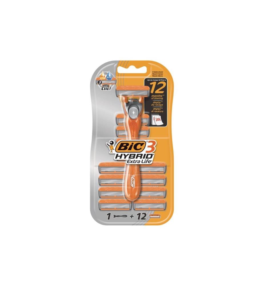 BIC - Rasoir pour hommes Hybrid3 Extra Life + 12 lames