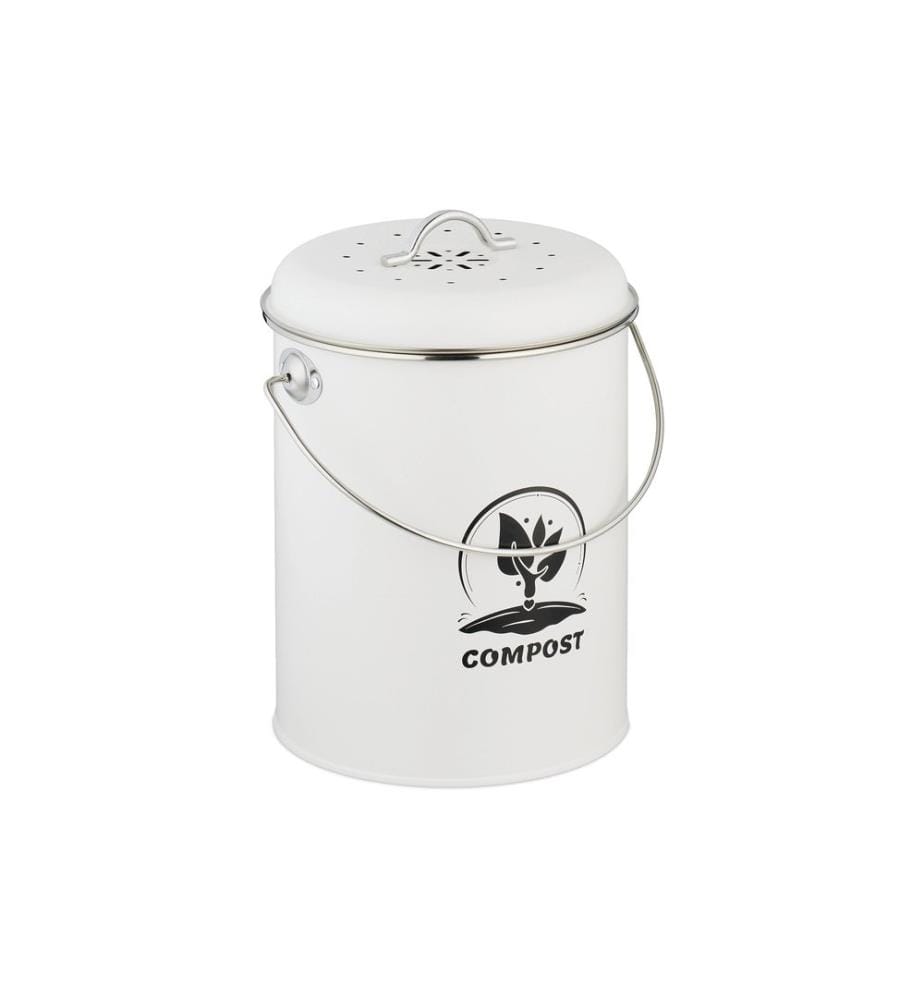 RELAXDAYS - Seau à compost avec filtre anti-odeur 5.5 l, Argenté/Blanc