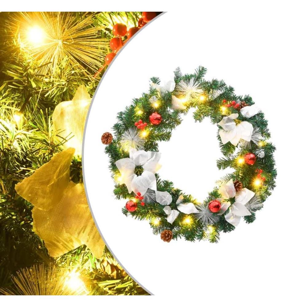 Couronne de Noël avec lumières LED vert 60 cm PVC