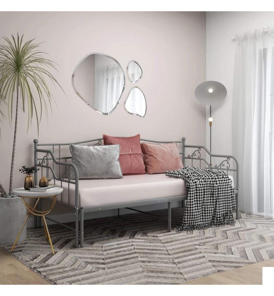 Cadre de canapé-lit extensible sans matelas gris métal 90x200cm