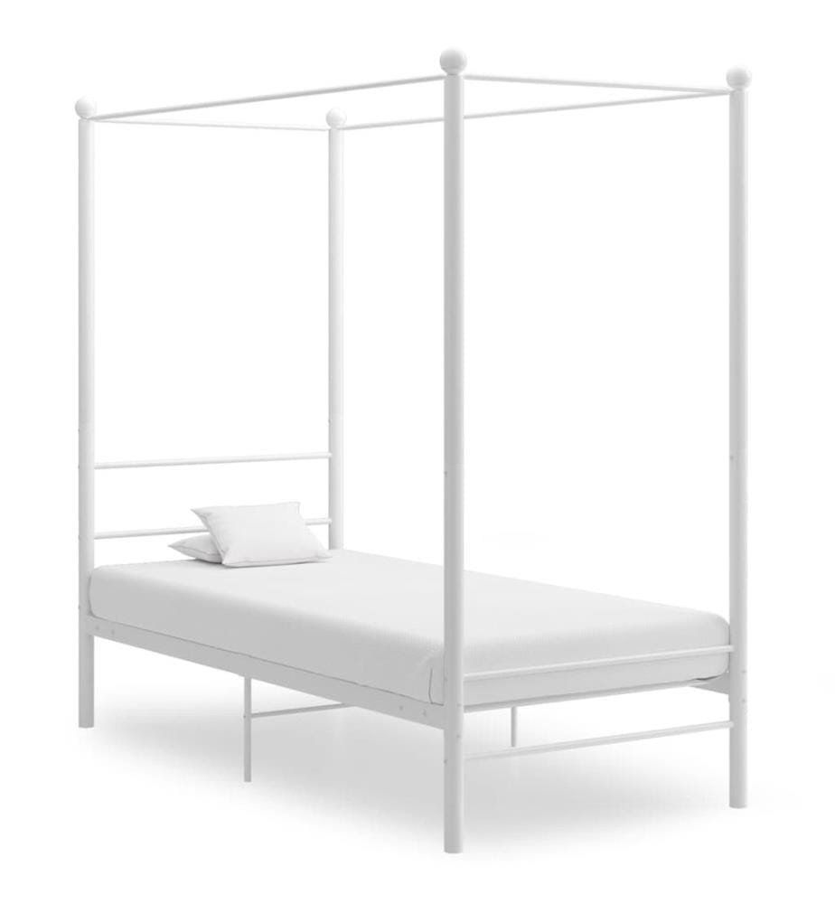 Cadre de lit à baldaquin sans matelas blanc métal 90x200 cm