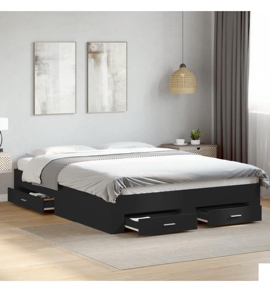 Cadre de lit avec tiroirs sans matelas noir 140x200 cm