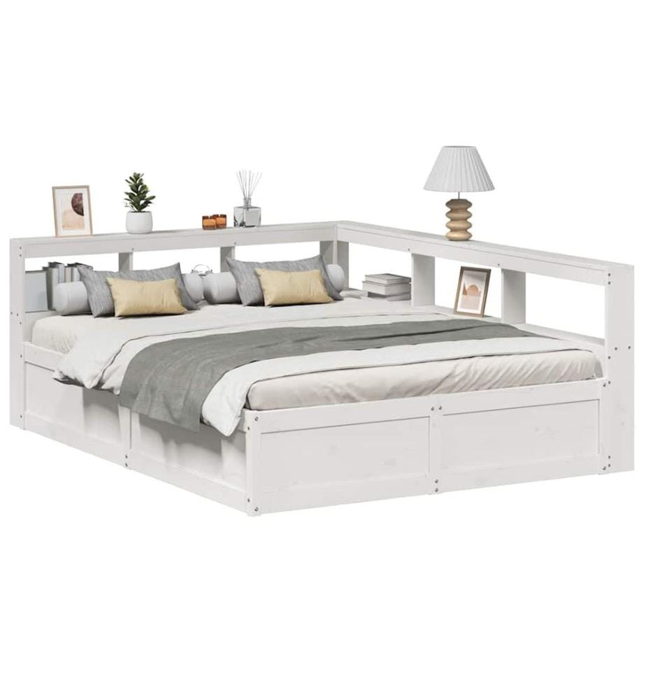 Lit bibliothèque sans matelas blanc 140x200 cm bois pin massif