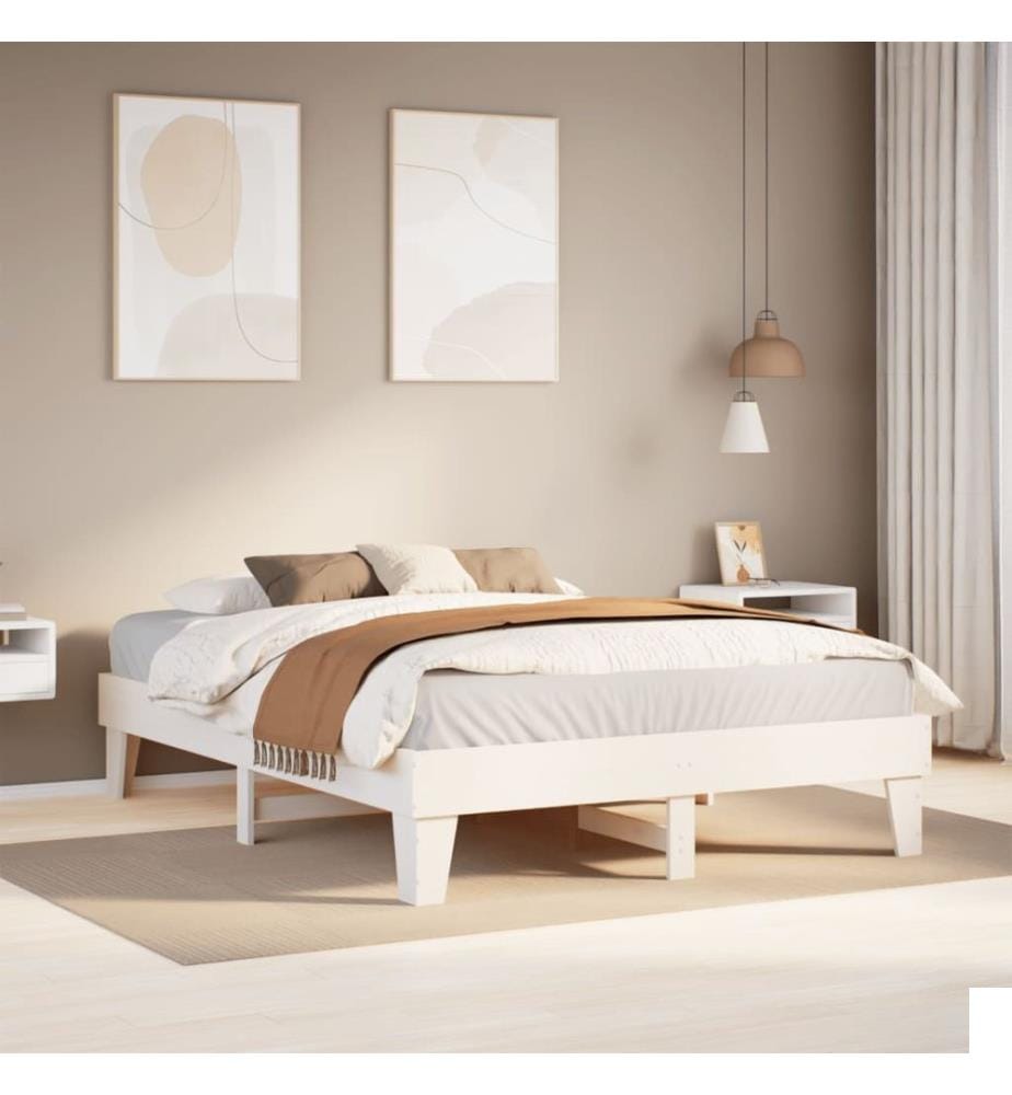 Cadre de lit sans matelas blanc 160x200 cm bois de pin massif