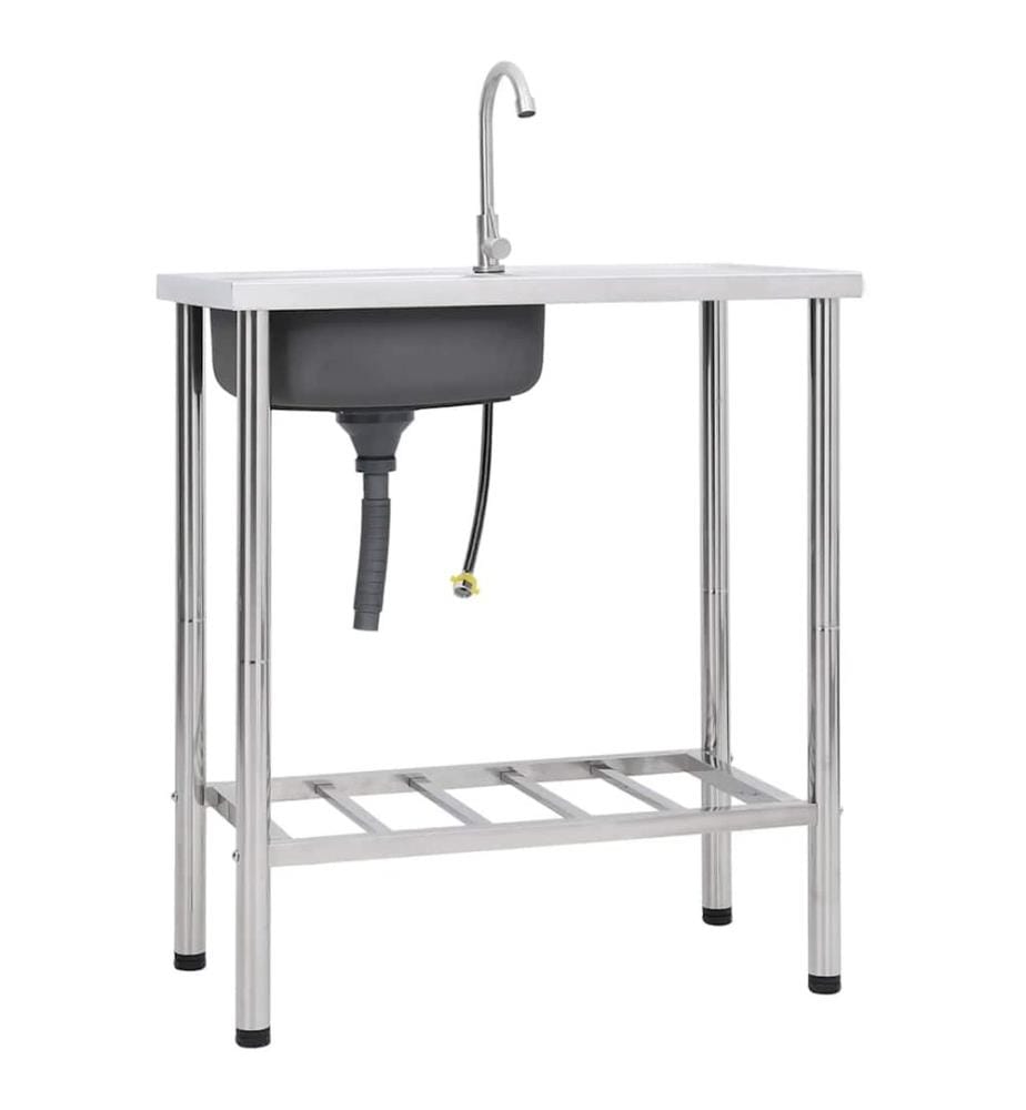 Évier de camping Seul lavabo avec robinet Acier inoxydable