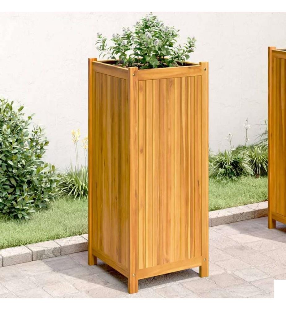 Jardinière avec doublure 42x42x100 cm bois massif d'acacia
