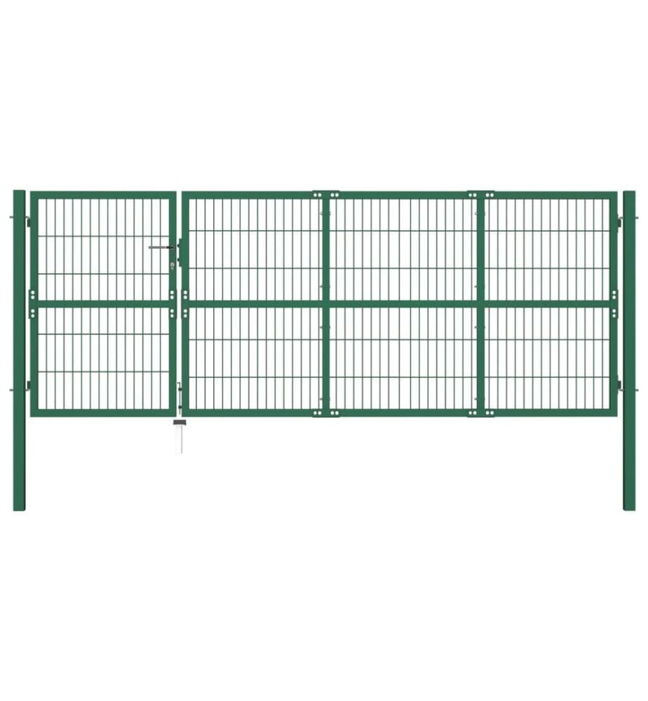 Portail de jardin avec poteaux 350 x 120 cm, acier vert