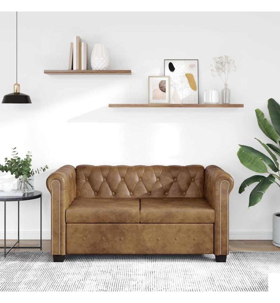 Canapé Chesterfield 2 places cuir artificiel marron