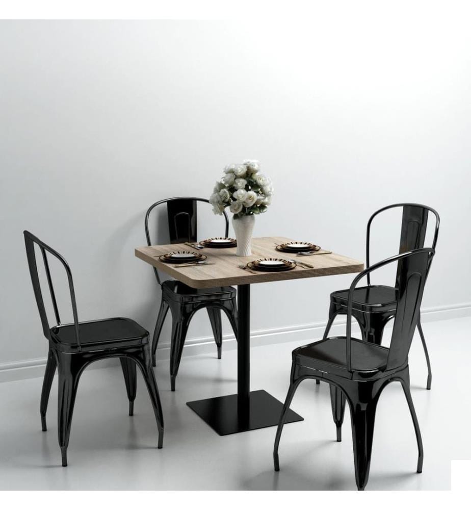 Table de bistro MDF et acier Carré 80x80x75 cm Couleur de chêne
