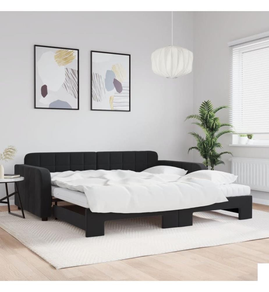 Lit de jour avec lit gigogne et matelas noir 100x200 cm velours